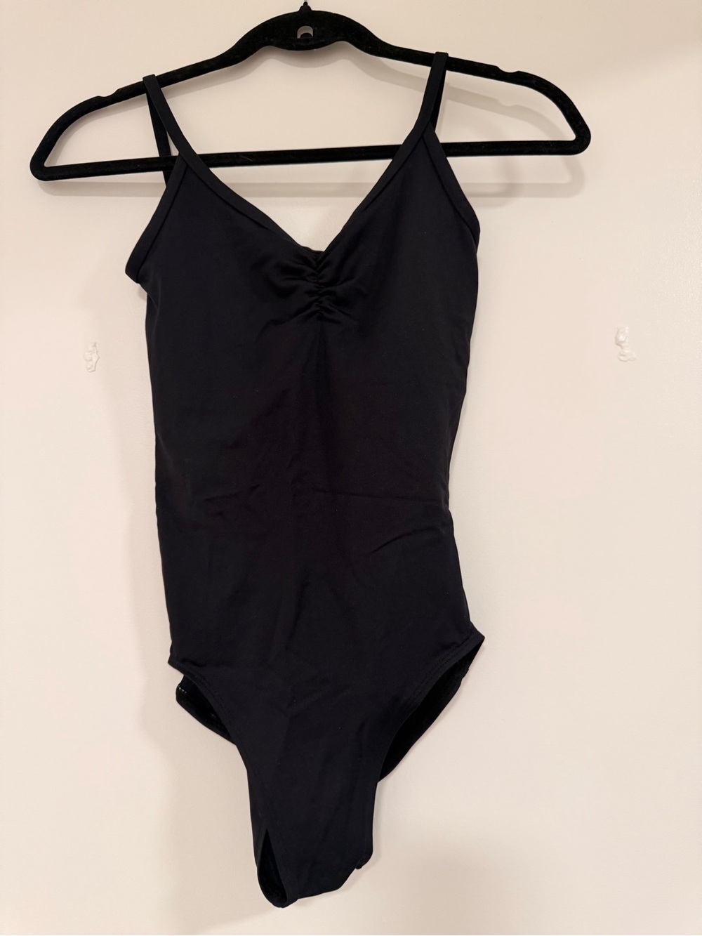 Black V-Neck Women's Bodysuit with Ruched Front